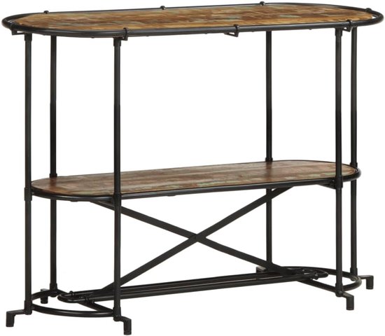 Houten consoletafel 110x42x76 cm met ijzeren frame en twee planken rustieke oude houten look van gerecycled hout