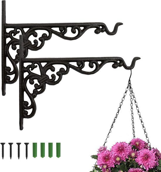 Houten en ijzeren plantensteunen voor binnen en buiten, ideaal voor vogelvoeders en windgong ophangsystemen (2 stuks)
