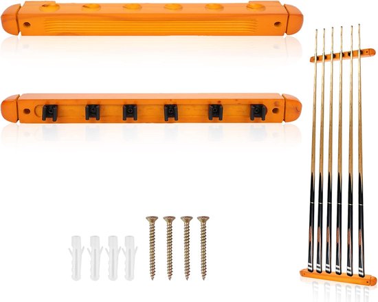 Houten Keurek - Muurbevestiging Keu - Biljart Accessoires - Houdt Zes Keuen Vast - 39cm - Bruin