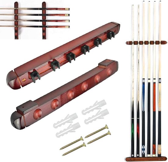 Houten Pool Cue Rack Wandmontage voor 6 Keu - Snooker en Biljart Accessoire van Merkloos
