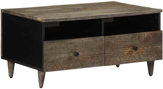 Houten salontafel lichtgrijs 80x54x40 cm van mango met poten en veel opbergruimte voor woonkamer, bijzettafel opbergtafel koffietafel robuust tropisch hardhout