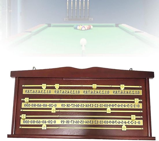 Houten scorebord - Biljart houder - Wedstrijd bijhouden - Koperen loopwiel - 70 x 35 cm - Houtkleur van houten