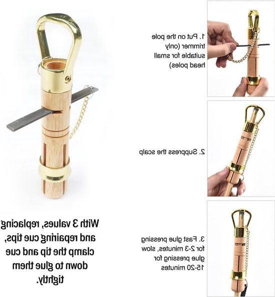 Houten Staaf Trimmer voor Biljart, Twee-In-Een Reparatie Tool voor Cue Tips en Accessoires, Inclusief Klein Bestand en File Burnisher voor Optimale Biljartprestaties van Merkloos
