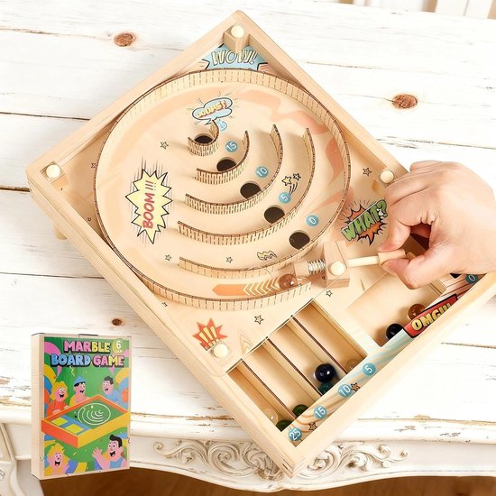 Houten tafelbol speelgoed - pinball bal met roterend spoor en 10 punten