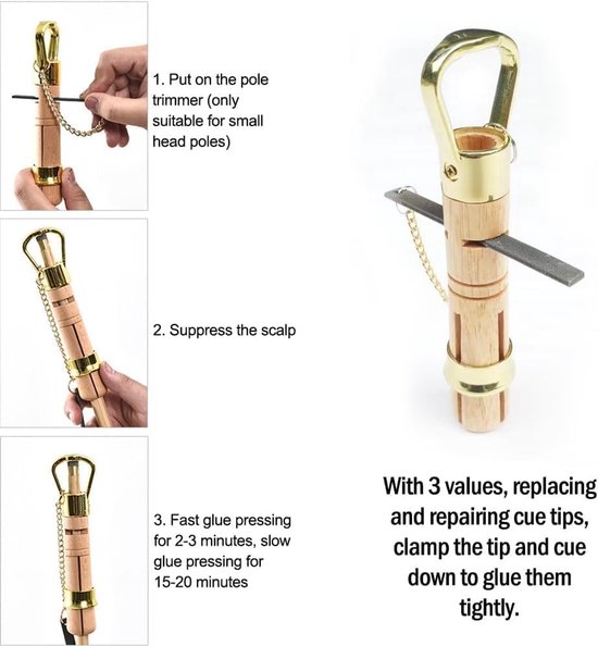 Houten Trimmer en Klem voor Biljart Cues, Twee-In-Een Reparatietool met Bestand en Burnisher voor Biljart Accessoires