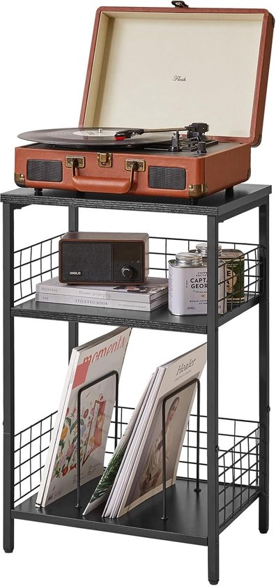 HST009B 3-laags eindtafel, grammofoonstandaard met opbergruimte, industriële hoge bijzettafel, kleine boekenplank, displaystandaard, telefoontafel voor