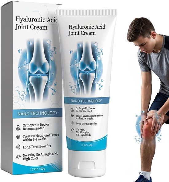 Hyaluronzuur Gewrichtscrème voor Ondersteuning van Gewrichten en Botten, Koelende Zalf voor Rug en Lichaam, Verzorgende Crème (50 ml)