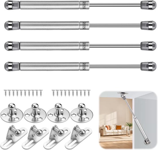 Hydraulische gasveer set van 4 stuks, 200 N/20 kg, inclusief ventielbevestigingen voor optimale ondersteuning