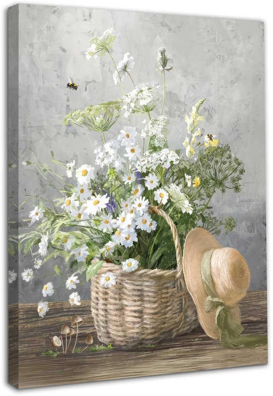 Ingelijst Madeliefje Bloem Kunst Aan de Muur Decor Rustieke Bloemenprints, Boerderij Botanische Canvas Kunst Aan de Muur voor Badkamer Woonkamer Decor 12x16 dium