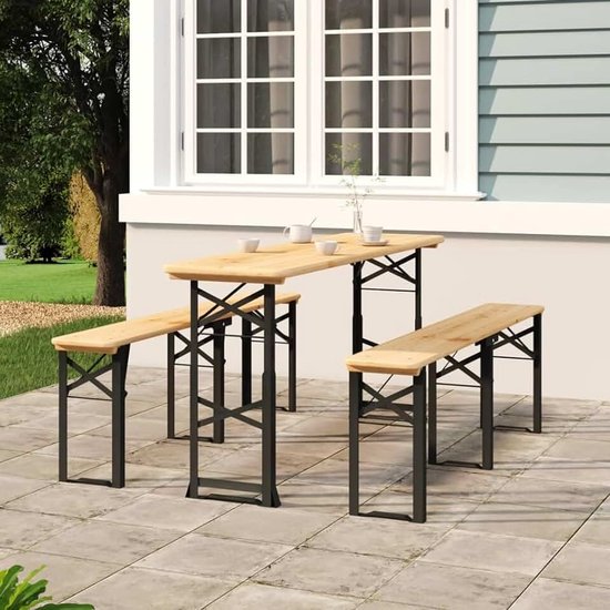 Inklapbaar, 170 x 50 x 75/105 cm, van massief dennenhout, in hoogte verstelbare klaptafel met stevig metalen frame, voor tuinfeest of verjaardagsfeest, praktisch tafelblad