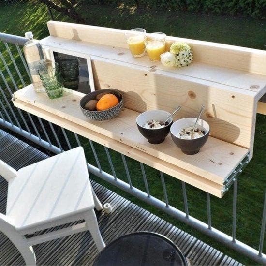 Inklapbaar - Balkonbar - Balkon tafel - 99 cm - Hout - Transparant Wash - Reling Breed