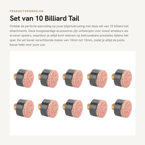 Inovra- Biljartstaart Set - 10 Stuks - 10mm/11mm/12mm/13mm - Hoogwaardige Materialen - Duurzaam - Eenvoudig te Installeren - Ideaal voor Eigen Keuze - Keu Tip