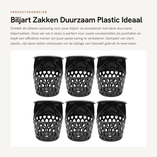Inovra- Biljartzakken - 6 Stuks - Duurzaam Plastic - Snooker Manden - Tafel Drop Netten - Geschikt voor Standaard Tafels - Lichtgewicht - Biljartnetten