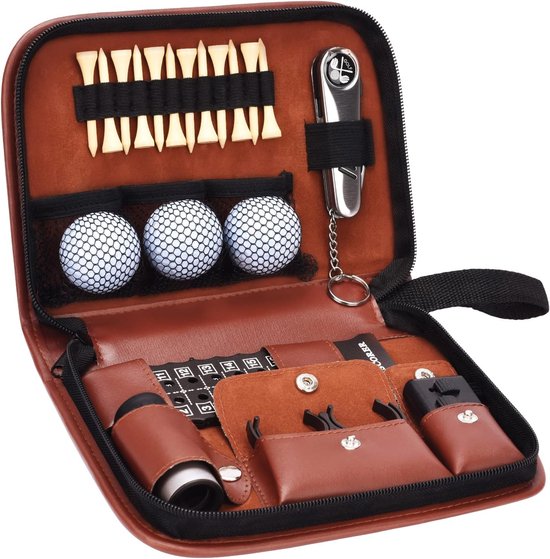 JeiibrZui Golfaccessoires - Golfcadeau - Praktische Set Met Afstandsmeter En Multifunctionele Divot Cutter - 1 - Voor Mannen En Vrouwen In Bruin van JeiibrZui