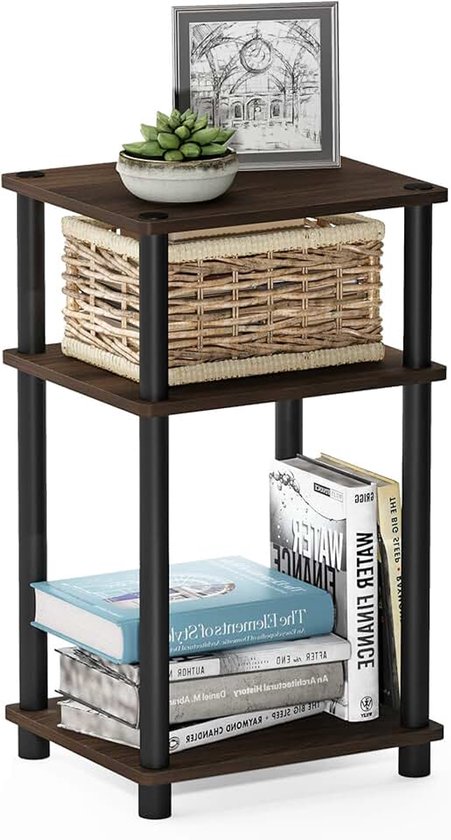 Just 3-Tier Turn-N-Tube bijzettafel, bijzettafel, nachtkastje, Columbia walnoot/zwart