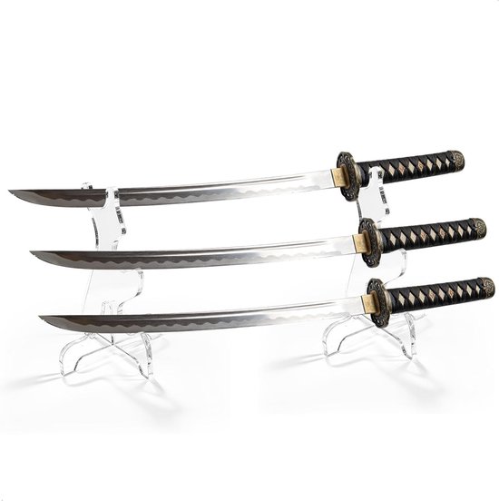 Katana houder voor zwaarden - 3-voudige displaystandaard voor lightsabers en samurai zwaarden - Eenvoudige installatie, acrylstandaard, 1 paar (transparant)