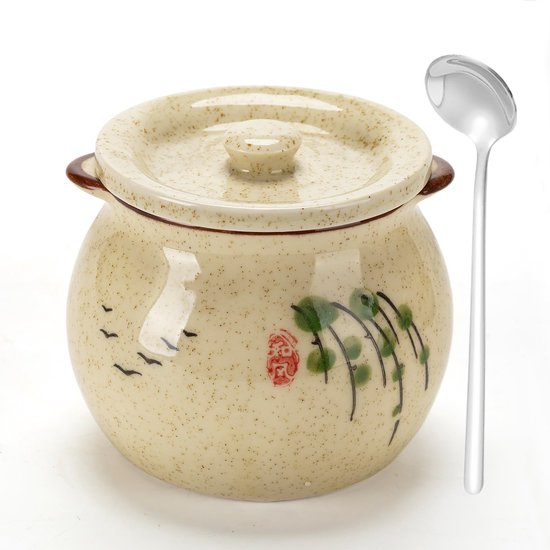keramiek, suikerpot met deksel en lepel, 300 ml keramische kruidenpotjes, kruidenpot met deksel voor suiker, zout, kaas, specerijen