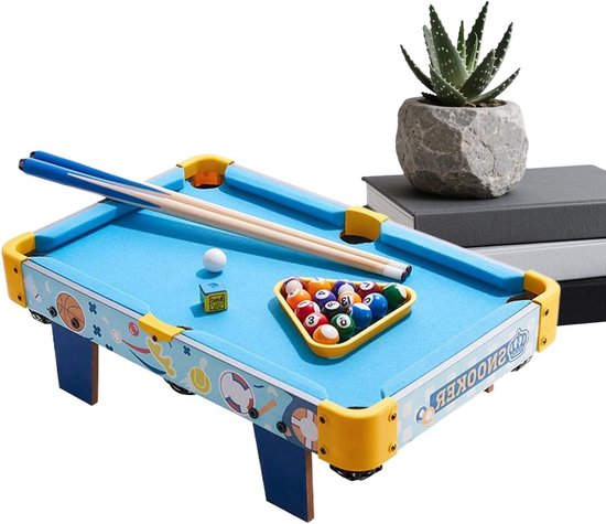 Kinder Biljarttafel - Mini Pooltafel Speelgoed - Spelplezier Thuis - Inklapbaar en Draagbaar - 52 x 33 cm - Blauw van kinder
