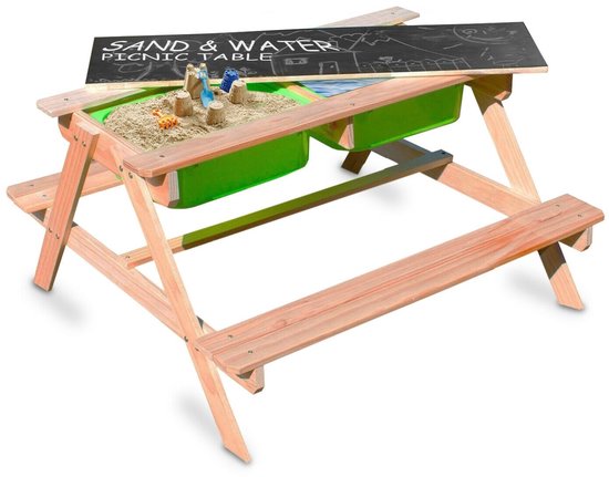 Kinderpicknicktafel 3-in-1 zand & watertafel met krijtbord