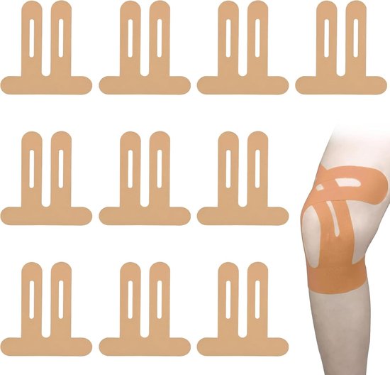 Kinesiotape voor Knie Ondersteuning - 10 Stuks Elastische Fysioband Beige, Waterdicht en Ademend voor Pijnverlichting bij Sport, Fitness en Yoga