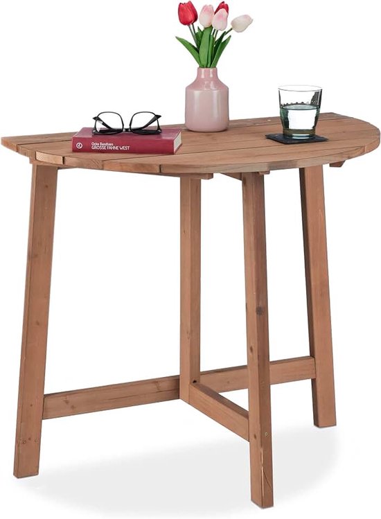 Klaptafel, halfrond, HBD: 74 x 80 x 50 cm, balkon, terras & tuin, hout, buiten, kleine balkontafel muur, bruin