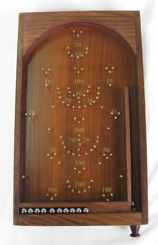 Klassiek Houten Tafelspel met Messing Staven en Stalen Ballen van Merkloos