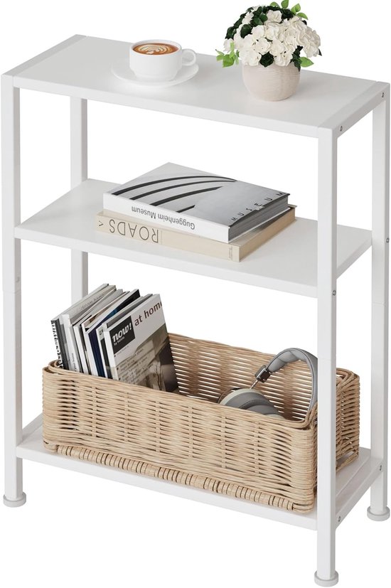 Kleine Bijzettafel voor Smalle Ruimtes, Bank-Bijzettafel, Nachtkastje met Opbergruimte, Multifunctionele Zijtafel voor Woonkamer Slaapkamer Keuken Kantoor (wit)