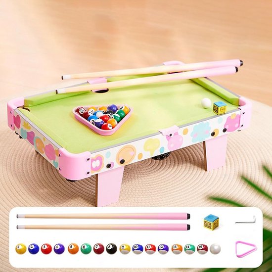 Kleine Biljart - Opvouwbare Tafel - Gezinsspel - Realistische Bal Simulatie - 52 x 33 cm - Roze