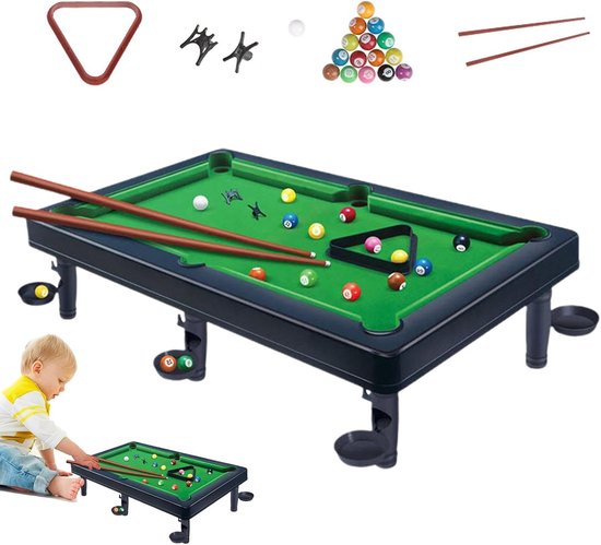 Kleine biljarttafel - Mini pooltafel - Familie spelletjes - Draagbaar en compleet - 56 x 32 x 155 cm