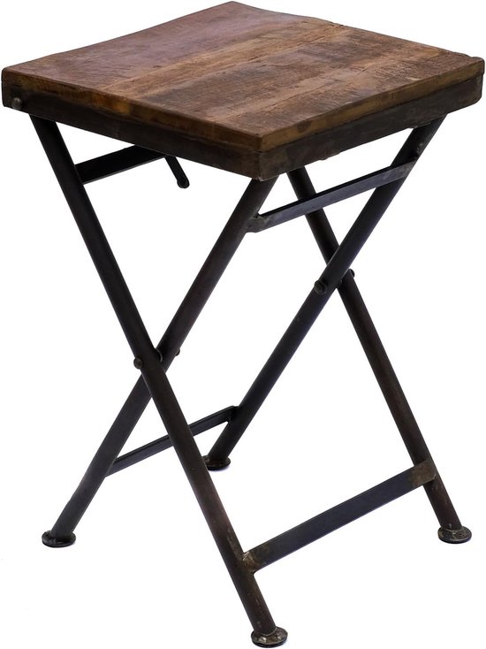 Kleine massieve klaptafel van echt hout, FSC-gecertificeerd, inklapbare kruk metalen frame, tuinkruk, balkontafel, bijzettafel, hout, klaptafel (klein: 46 cm x 29,5 cm x 29,5 cm)