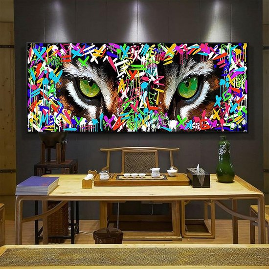 Kleur Tijgeroog Graffiti Canvas Schilderij Muur Street Art Poster en Prints Foto Woonkamer Woondecoratie muurschildering 20x50cm Frameloos