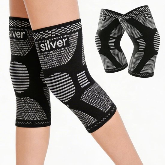 Kniebandage voor Dames en Heren, Ondersteuning bij Knieblessures, Compressie en Stabiliteit voor Sport en Training (Zwart, L)
