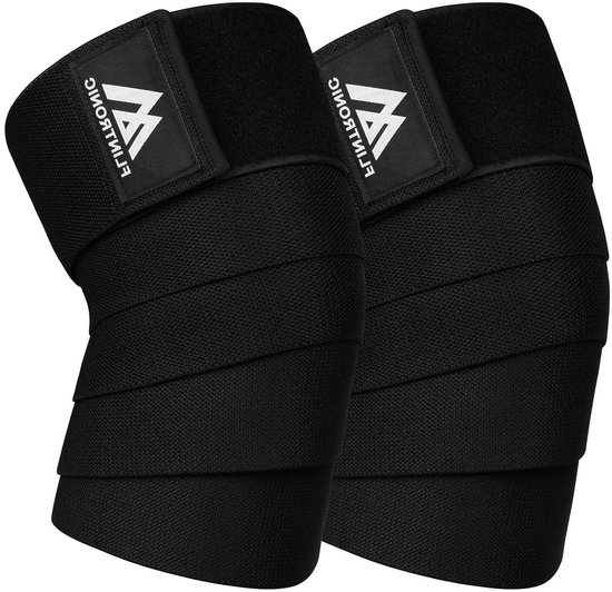 Kniebandages voor Sport en Training - Set van 2 - Stevige Ondersteuning voor Squats, Gewichtheffen en Leg Press - Zwart 200 cm