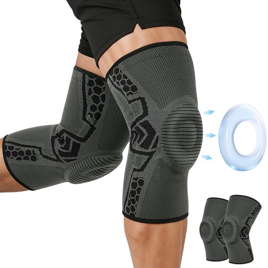 Kniebrace set van 2, compressiemouwen met patellapads en stabilisatoren voor kniepijn, artritis, meniscusscheur en sportactiviteiten