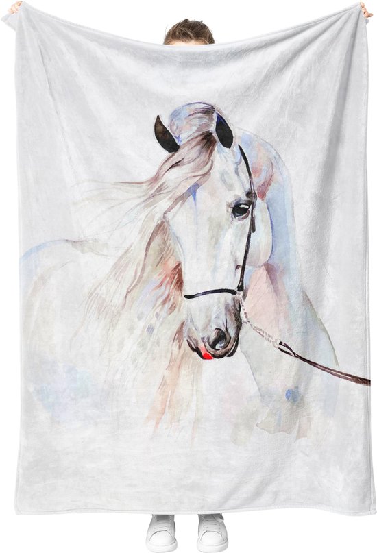 knuffeldeken, flanellen deken, fleecedeken, wollig, zacht en warm, 3D paard, woondeken, bankdeken, bankdeken voor tieners en volwassenen, rustieke landstijl voor bed, bank, stijl 1, 130 x 150 cm