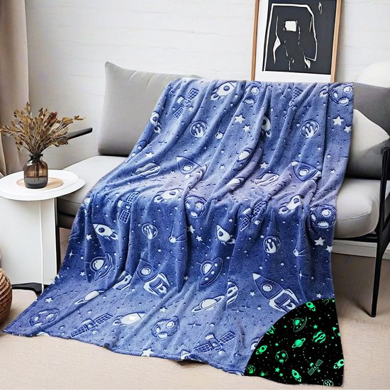 Knuffeldeken voor kinderen, oplichtend in het donker, knuffeldeken, cadeau voor jongens en kinderen, super zachte en warme deken (grijs, 130 x 150 cm)
