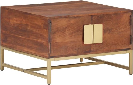 Koffietafel, consoletafel voor woonkamer, salontafel, honingbruin, 67 x 67 x 45 cm, acaciahout, massief hout, voor woonkamer, slaapkamer, werkkamer