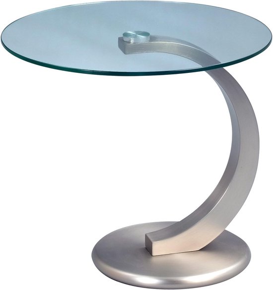Kollektion 530488 bijzettafel Cupido, metaal roestvrij stalen look, dekplaat veiligheidsglas helder, diameter 50 cm, hoogte 46 cm