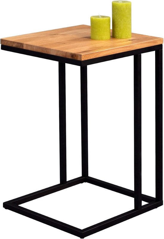 Kollektion Bijzettafel Nick, frame metaal zwart mat, dekplaat wildeiken massief geolied, 22 mm