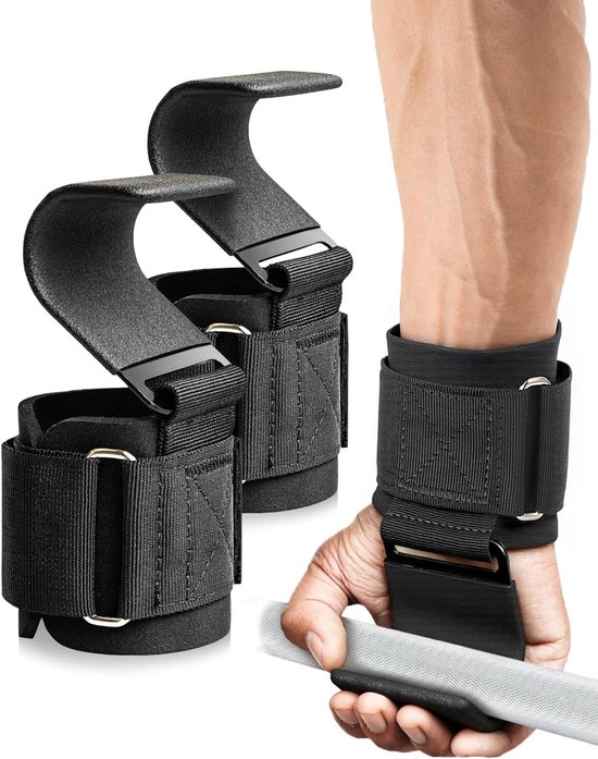 Krachttraining Haakjes voor Gewichtheffen met Antislip Rubber Coating en Verstevigde Polssteun, Ideaal voor Deadlifts, Pull-Ups en Spieropbouw tot 272 kg van Merkloos