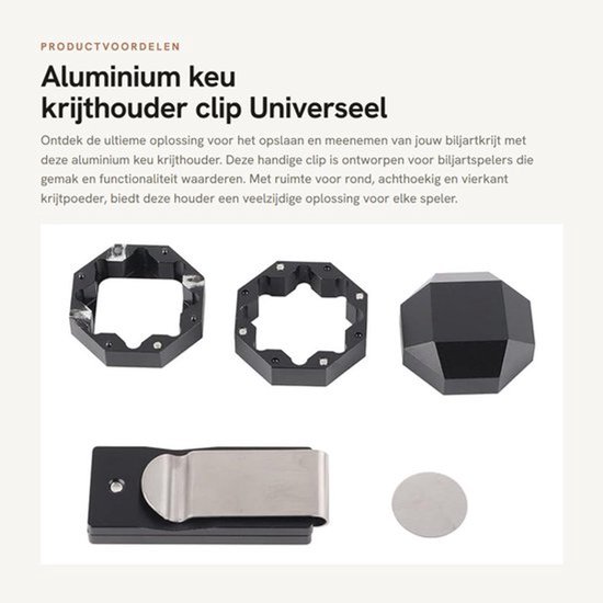Krijthouder Aluminium - Magnetische Opbergdoos - Compact - Lichtgewicht - Biljartaccessoires - Voor Rond/Achthoekig Krijt - Krijtbox