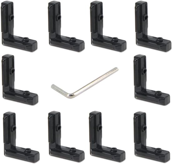 L-vorm 90 graden gezamenlijke beugels met M6 schroeven voor 8 mm sleuf 3030 serie aluminium extrusieprofiel, 10 stks/pak (zwart-3030serie)