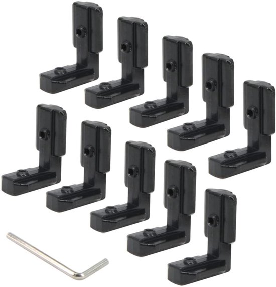 L-vorm 90 graden gezamenlijke beugels met M6-schroeven voor 8 mm sleuf 4040-serie aluminium extrusieprofiel, 10 stks/pak (zwart-4040-serie)