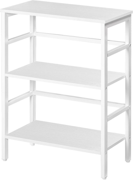 Ladderplank, vrijstaande plank, boekenplank met 3 niveaus, multifunctionele opbergplank, stevig metalen frame, industriële stijl, voor woonkamer, slaapkamer, studeerkamer, wit EWT86CJ01G1