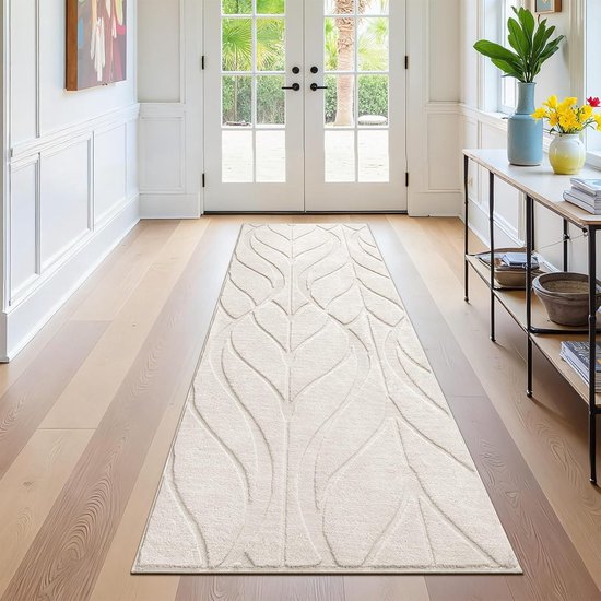 Langwerpig Tapijt voor Hal 80 x 200 cm - Antislip Beige, Wasbaar, Korte Pool voor Keuken, Entree, Woonkamer en Slaapkamer