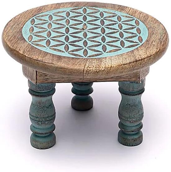levensbloem van mangohout, rond, diameter 15 cm x hoogte 10 cm, 210 g, houten platform voor kristallen, edelstenen, figuren, altaar tafel, meditatie, decoratie