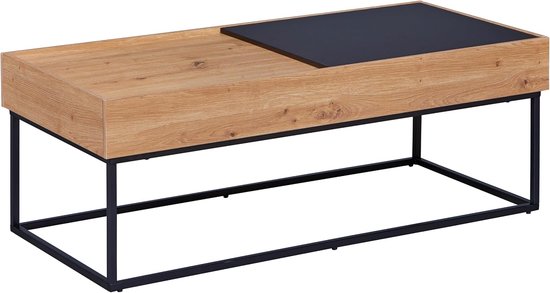 Link - Salontafel met opbergruimte - bijzettafel - woonkamertafel - ruime salontafel - metalen poten - optiek Artisan eiken - verschuifbare plaat - L: 110cm x B: 50 cm x H: 40cm - Filora