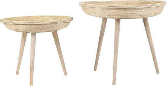 & Living Bijzettafel Colon - Rotan - Ø46+Ø56cm - Rond - Rotan - Kleine tafel - Salontafel - Nachtkastje - Banktafel - Geschikt voor woonkamer & Slaapkamer