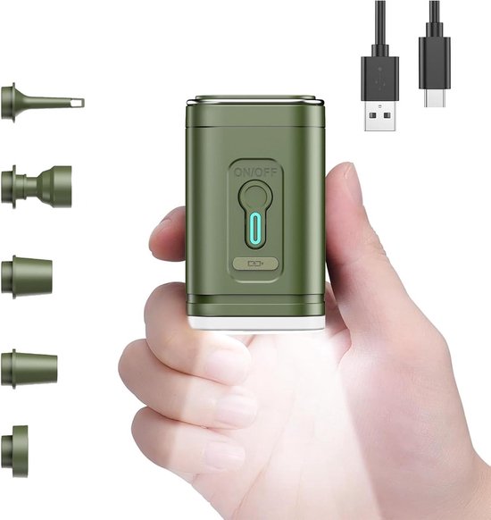 Luchtpomp - Luchtbedpomp - Elektrische Pomp - Draagbare elektrische luchtpomp - Draadloze luchtcompressor - Opblaasbare kussen - Luchtbedden - Boot - Camping - Zwemring - Met verlichting - Oplaadbaar - Luchtkussen voor zwembad drijvers - Groen van LifeGoods