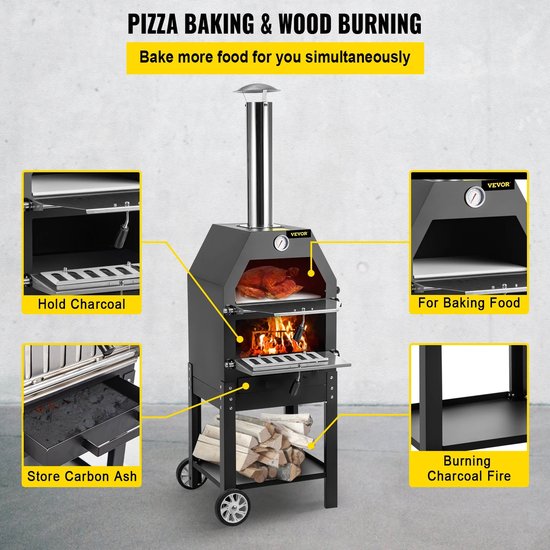 Luxe BBQ - Pizza oven - 2-in-1 - Houtoven - Pizzasteen - Houtskool BBQ - 45.8x46.4x141.8 cm van Vaggan